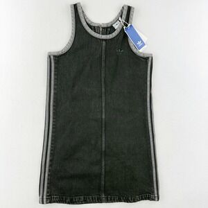 adidas Denim Dress 3 Stripe Tank Size S Womens Black Gray‎ JD3108 NWT